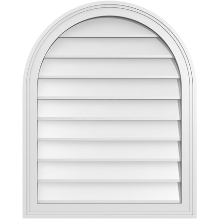 Ekena Millwork Round Top Surface Mount PVC Gable Vent w/ 2"W x 1-1/2"P Brickmould Frame, 24"W x 30"H GVPRT24X3002SN